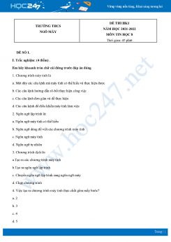 Bộ 4 Đề thi HK1 môn Tin học 8 năm 2021 - 2022 Trường THCS Ngô Mây có đáp án
