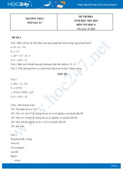 Bộ 4 Đề thi HK1 môn Tin học 8 năm 2021 - 2022 Trường THCS Ngô Gia Tự có đáp án