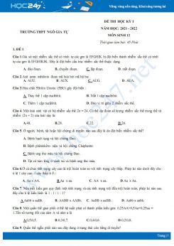 Bộ 4 đề thi HK1 môn Sinh học 12 năm 2021-2022 - Trường THPT Ngô Gia Tự có đáp án
