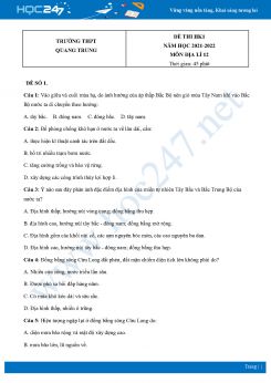 Bộ 4 Đề thi HK1 môn Địa lí 12 năm 2021 - 2022 Trường THPT Quang Trung có đáp án