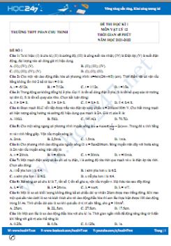Bộ 5 đề thi HK1 môn Vật Lý 12 có đáp án năm 2021-2022 Trường THPT Phan Chu Trinh