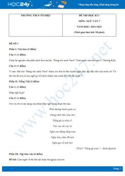 Bộ 5 đề thi HK1 môn Ngữ văn 7 có đáp án năm 2021-2022 Trường THCS Tô Hiệu