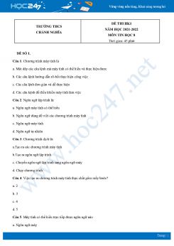 Bộ 3 Đề thi HK1 môn Tin học 8 năm 2021 - 2022 Trường THCS Chánh Nghĩa có đáp án
