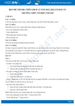 Bộ 5 đề thi HK1 môn GDCD 12 năm 2021-2022 có đáp án Trường THPT Tô Hiến Thành