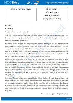 Bộ 5 đề thi HK1 môn Ngữ văn 11 có đáp án năm 2021-2022 Trường THPT Tây Thạnh