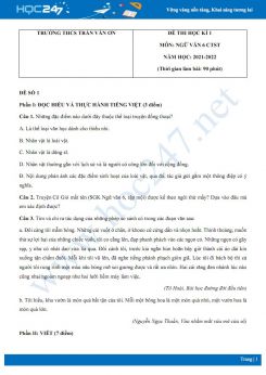 Bộ 3 đề thi HK1 môn Ngữ văn 6 Chân trời sáng tạo năm 2021-2022 Trường THCS Trần Văn Ơn