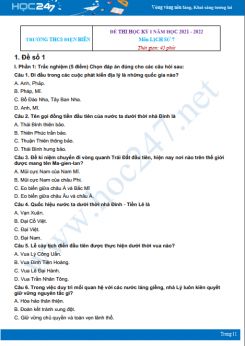 Bộ 4 đề thi HK1 môn Lịch sử 7 có đáp án năm 2021-2022 Trường THCS Điện Biên