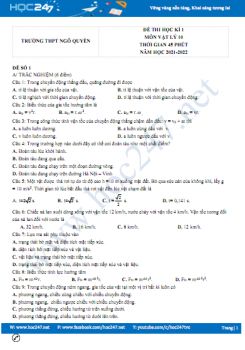 Bộ 5 đề thi HK1 môn Vật Lý 10 có đáp án năm 2021-2022 Trường THPT Ngô Quyền