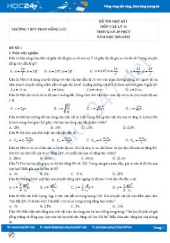 Bộ 5 đề thi HK1 môn Vật Lý 10 có đáp án năm 2021-2022 Trường THPT Phan Đăng Lưu