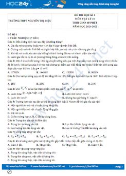 Bộ 5 đề thi HK1 môn Vật Lý 10 có đáp án năm 2021-2022 Trường THPT Nguyễn Thị Diệu