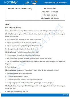 Bộ 3 đề thi HK1 môn Ngữ văn 6 Chân trời sáng tạo năm 2021-2022 Trường THCS Nguyễn Hữu Thọ