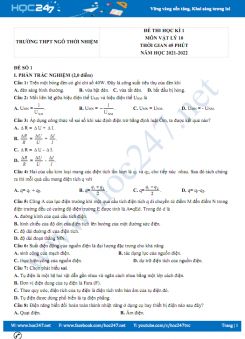 Bộ 5 đề thi HK1 môn Vật Lý 11 có đáp án năm 2021-2022 Trường THPT Ngô Thời Nhiệm