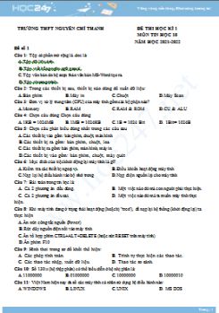 Bộ 5 đề thi HK1 môn Tin học 10 có đáp án năm 2021-2022 Trường THPT Nguyễn Chí Thanh