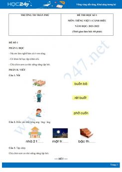 Bộ 3 đề thi HK1 môn Tiếng Việt 1 Cánh diều có đáp án năm 2021-2022 Trường TH Trần Phú