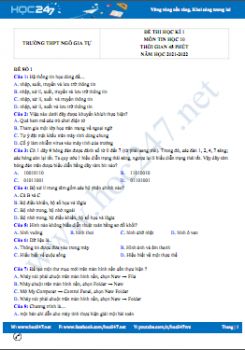 Bộ 5 đề thi HK1 môn Tin học 10 có đáp án năm 2021-2022 Trường THPT Ngô Gia Tự