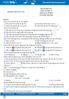 Bộ 5 đề thi HK1 môn Tin học 10 có đáp án năm 2021-2022 Trường THPT Duy Tân