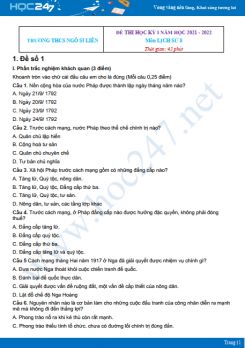 Bộ 4 đề thi HK1 môn Lịch sử 8 có đáp án năm 2021-2022 Trường THCS Ngô Sĩ Liên