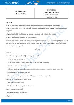 Bộ 4 Đề thi HK1 môn Sinh học 7 năm 2021 - 2022 Trường THCS Hùng Vương có đáp án