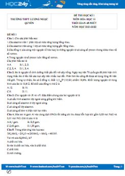 Bộ 5 đề thi HK1 môn Hóa học 10 có đáp án năm 2021-2022 Trường THPT Lương Ngọc Quyến