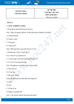 Bộ 4 Đề thi HK1 môn Sinh Học 7 năm 2021 - 2022 Trường THCS Trường Chinh có đáp án
