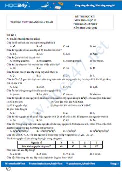 Bộ 5 đề thi HK1 môn Hóa học 10 có đáp án năm 2021-2022 Trường THPT Hoàng Hoa Thám