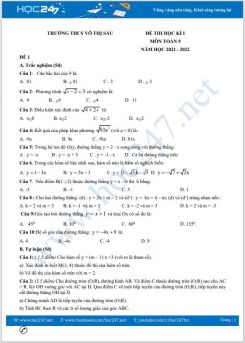 Bộ 4 đề thi HK1 môn Toán 9 có đáp án năm 2021-2022 Trường THCS Võ Thị Sáu