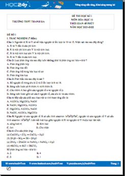 Bộ 5 đề thi HK1 môn Hóa học 10 có đáp án năm 2021-2022 Trường THPT Thanh Đa