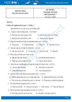 Bộ 4 Đề thi HK1 môn Sinh học 7 năm 2021 - 2022 Trường THCS Nguyễn Trung Trực có đáp án