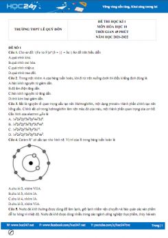 Bộ 5 đề thi HK1 môn Hóa học 10 có đáp án năm 2021-2022 Trường THPT Mai Thúc Loan