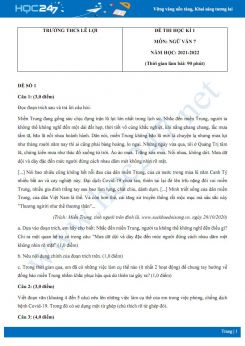 Bộ 5 đề thi HK1 môn Ngữ văn 7 có đáp án năm 2021-2022 Trường THCS Lê Lợi