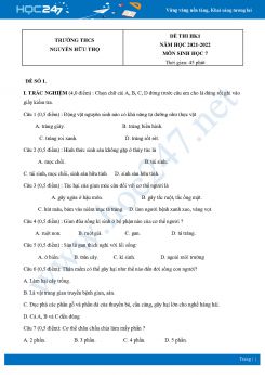 Bộ 4 Đề thi HK1 môn Sinh học 7 năm 2021 - 2022 Trường THCS Nguyễn Hữu Thọ có đáp án