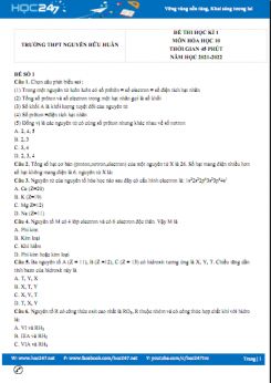 Bộ 5 đề thi HK1 môn Hóa học 10 có đáp án năm 2021-2022 Trường THPT Nguyễn Hữu Huân