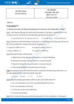 Bộ 4 Đề thi HK1 môn Vật Lý 7 năm 2021 - 2022 Trường THCS Quang Trung có đáp án