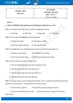 Bộ 4 Đề thi HK1 môn Vật Lý 7 năm 2021 - 2022 Trường THCS Đống Đa có đáp án