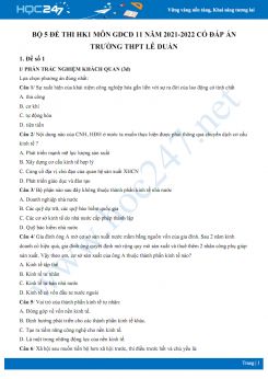 Bộ 5 đề thi HK1 môn GDCD 11 năm 2021-2022 có đáp án Trường THPT Lê Duẩn