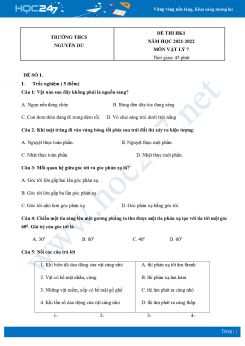 Bộ 4 Đề thi HK1 môn Vật Lý 7 năm 2021 - 2022 Trường THCS Nguyễn Du có đáp án