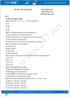 Bộ 3 đề thi HK1 môn Toán 6 CD có đáp án năm 2021-2022 Trường THCS Hòa Bình