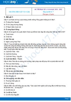 Bộ 5 đề thi HK1 môn Lịch sử 7 có đáp án năm 2021-2022 Trường THCS Lê Văn Tám