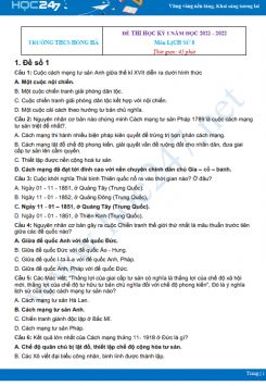 Bộ 5 đề thi HK1 môn Lịch sử 8 có đáp án năm 2021-2022 Trường THCS Hồng Hà