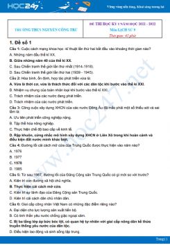 Bộ 5 đề thi HK1 môn Lịch sử 9 có đáp án năm 2021-2022 Trường THCS Nguyễn Công Trứ