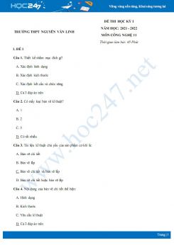 Bộ 4 đề thi HK1 môn Công nghệ 11 năm 2021-2022 - Trường THPT Nguyễn Văn Linh có đáp án
