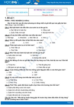 Bộ 5 đề thi HK1 môn Lịch sử 7 có đáp án năm 2021-2022 Trường THCS Kim Đồng