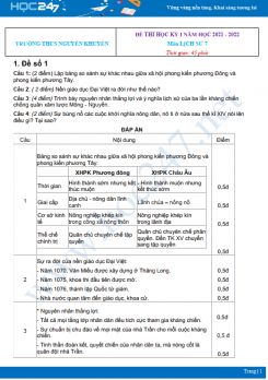 Bộ 5 đề thi HK1 môn Lịch sử 7 có đáp án năm 2021-2022 Trường THCS Nguyễn Khuyến