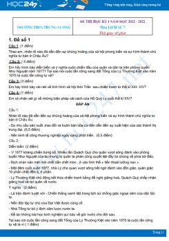 Bộ 5 đề thi HK1 môn Lịch sử 7 có đáp án năm 2021-2022 Trường THCS Trưng Vương