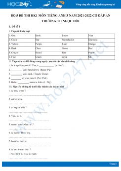 Bộ 5 đề thi HK1 môn Tiếng Anh 3 năm 2021-2022 có đáp án Trường TH Ngọc Hồi