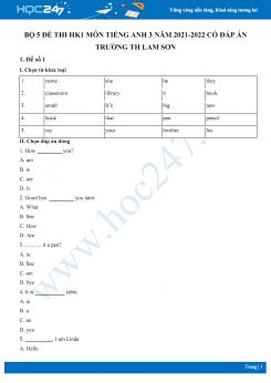 Bộ 5 đề thi HK1 môn Tiếng Anh 3 năm 2021-2022 có đáp án Trường TH Lam Sơn