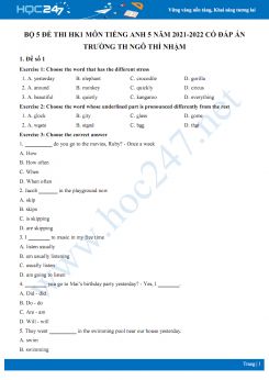 Bộ 5 đề thi HK1 môn Tiếng Anh 5 năm 2021-2022 có đáp án Trường TH Ngô Thì Nhậm