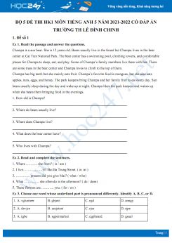 Bộ 5 đề thi HK1 môn Tiếng Anh 5 năm 2021-2022 có đáp án Trường TH Lê Đình Chinh
