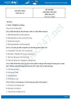 Bộ 4 Đề thi HK1 môn Địa lí 8 năm 2021 - 2022 Trường THCS Ngô Gia Tự có đáp án