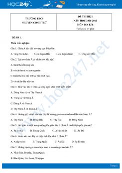 Bộ 4 Đề thi HK1 môn Địa lí 8 năm 2021 - 2022 Trường THCS Nguyễn Công Trứ có đáp án